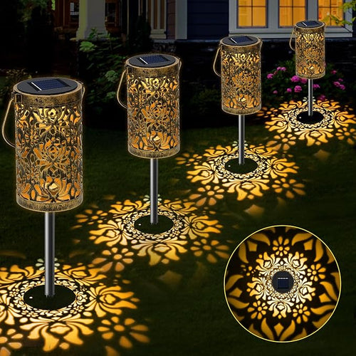 4 Pack Solar Pathway Lights Lights Outdoor, LED Solar Lantern Bright Metal by MMHFSolarLightsOutdoor