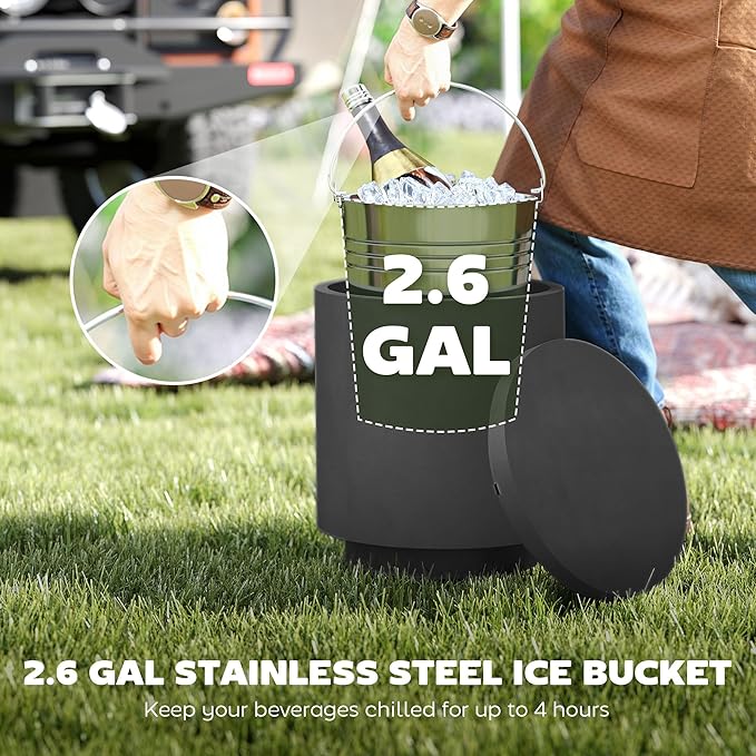 HOMCOM 2.6 Gal Outdoor Cooler Side Table, 3-in-1 Cool Coffee Table - Image 5