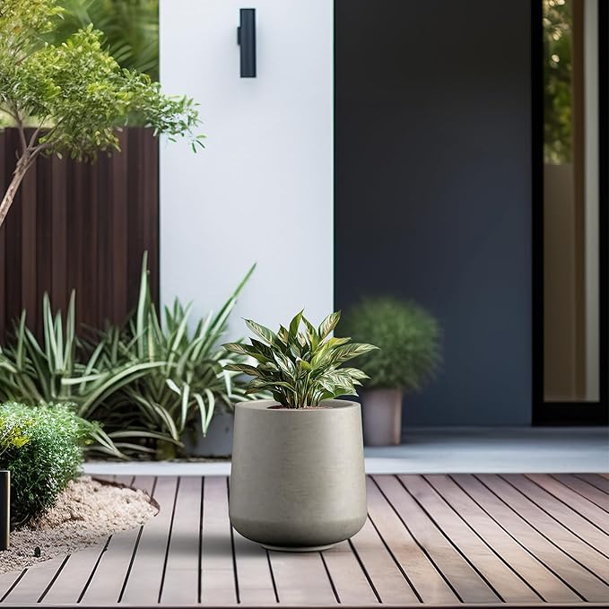 Kante 11.6" Dia Round Concrete Planter, Outdoor Indoor Large Plant Pots - Image 4
