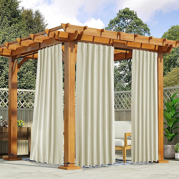 NICETOWN 2 Panels Outdoor Curtains Waterproof Pocket & Back Tab on Top & Bottom by NICETOWN