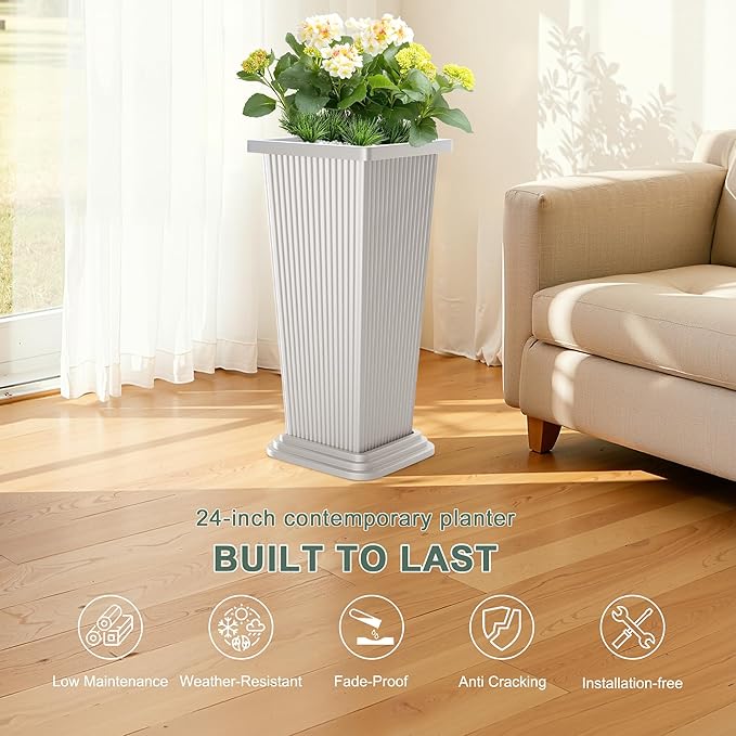 Tall Outdoor Planters Set of 2, Large Indoor Modern Planter Flower Pots - Image 3