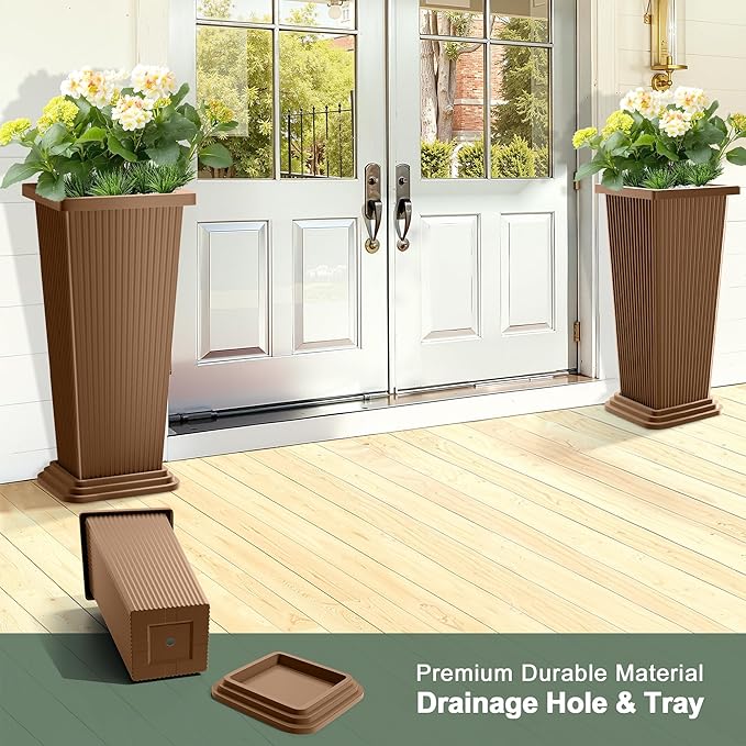 Set of 2 Large Planters for Outdoor Plants 24" Tall Tapered Modern Flower Pots - Image 4