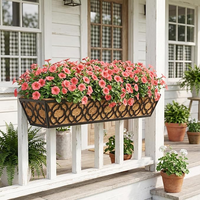 Y&M 30 inch Window Planter Box 4Pcs Iron Window Deck Railing Planter - Image 9