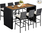 Yaheetech 7 Piece Patio Dining Set Outdoor Acacia Wood Bar Table and Chairs by Yaheetech