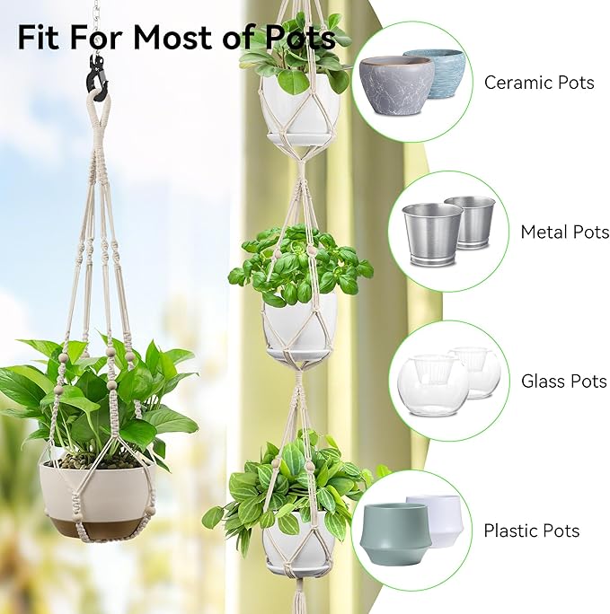 USLAI Macrame Plant Hanger Indoor Outdoor, Fits 4 to 15 Inch Pots, Strong - Image 6