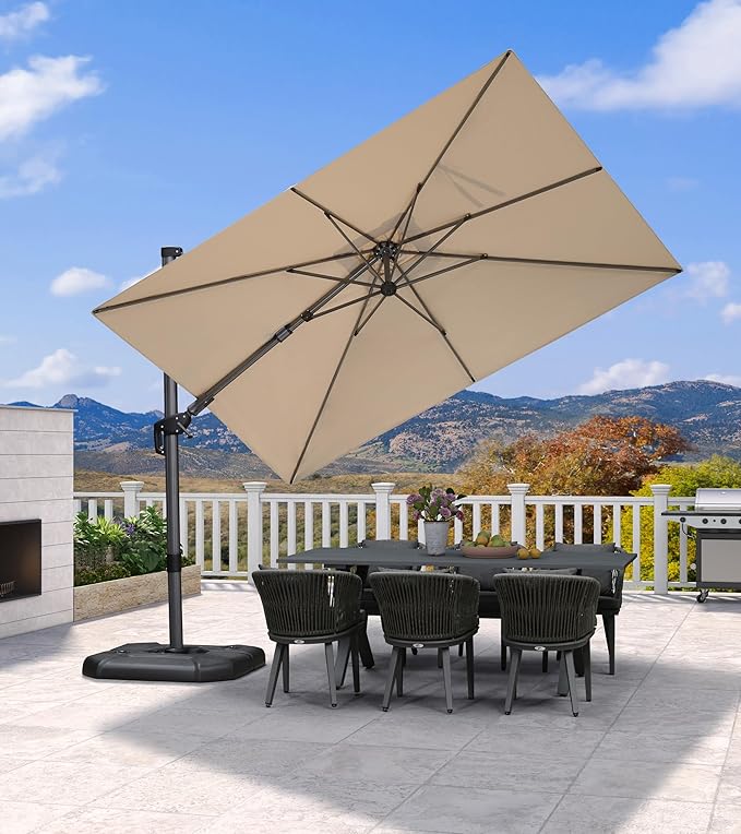 PURPLE LEAF 6.5' X 10' Left-right Tilt Patio Umbrella Outdoor Cantilever Swivel - Image 2