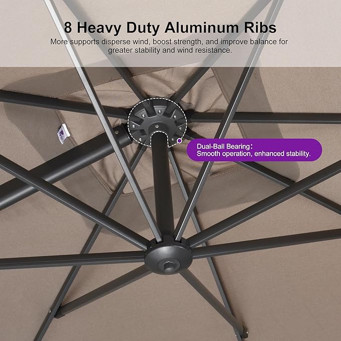 PURPLE LEAF Patio Umbrella 9' X 9' Rectangle Cantilever Umbrella Large Aluminum - Image 5