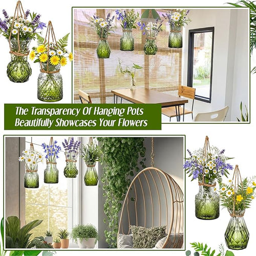 4 Pcs Stained Glass Hanging Vases Hanging Glass Planters Small Plant Terrarium - Image 2