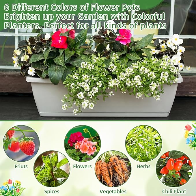 18 Pack Window Box Planter 17 Inches Rectangular Vegetable Flower Planters - Image 6