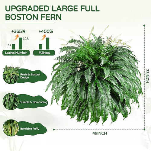 128 Leaves Fake Ferns, Large Artificial Boston Fern, Faux Fern Plants - Image 2