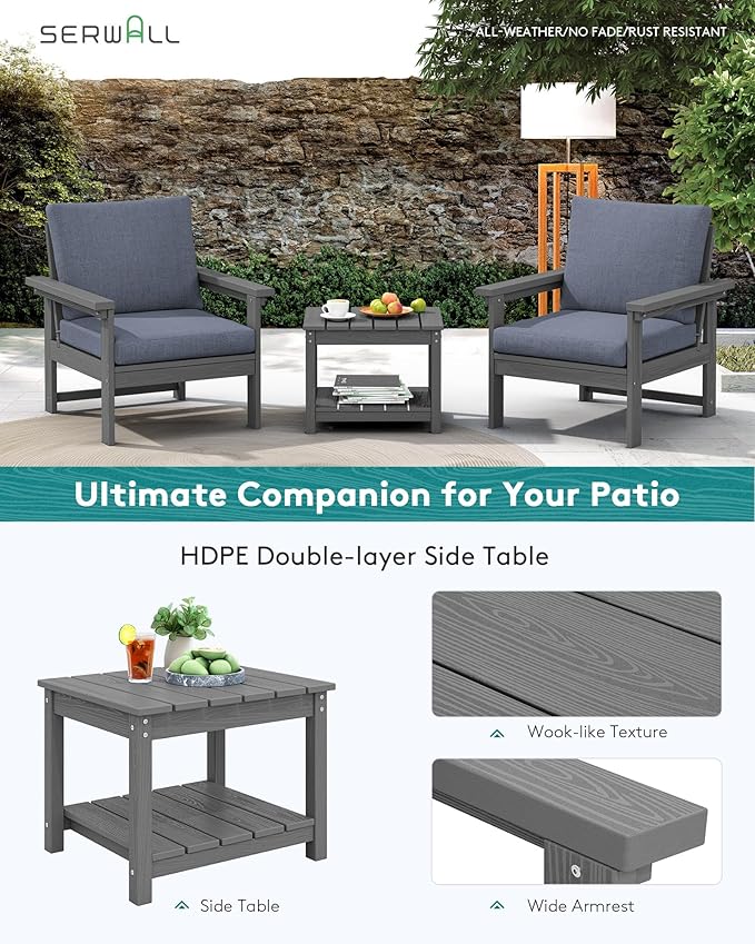 SERWALL HDPE Patio Sofa Set, 3-piece Sectional Outdoor Furniture Set, All - Image 6