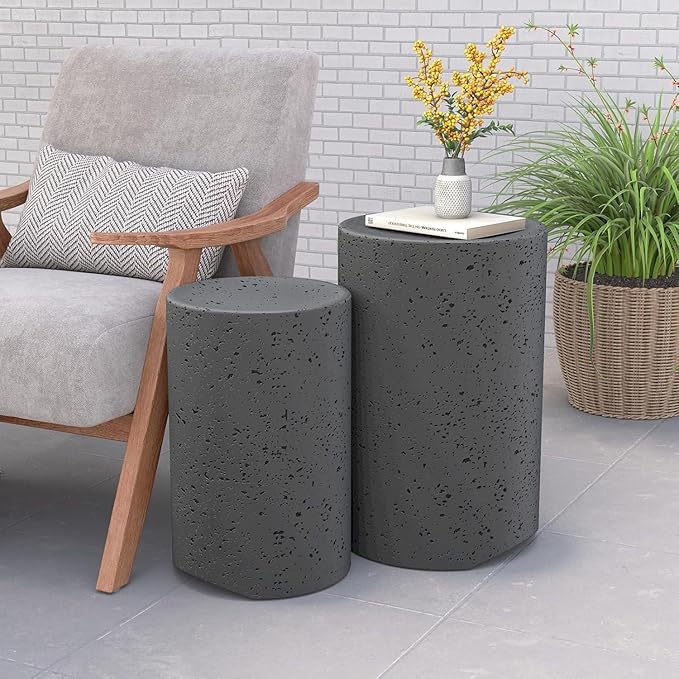 COSIEST Concrete Outdoor Side Table, Decorative Garden Stools - Image 2