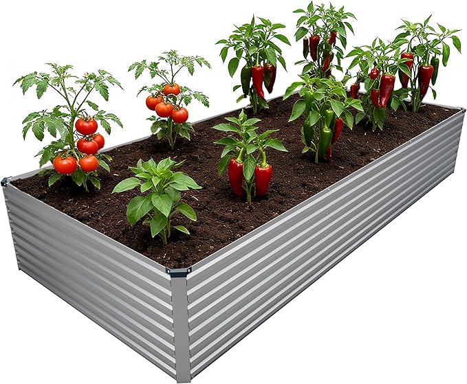 12x4x2FT Galvanized Raised Garden Bed Kit, Vegetable Plant Boxes-Rectangle by DIIYIV
