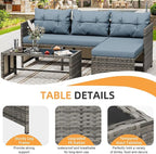 Shintenchi 3-Piece Outdoor Patio Furniture Sets, Wicker Patio Conversation Sets - Image 4