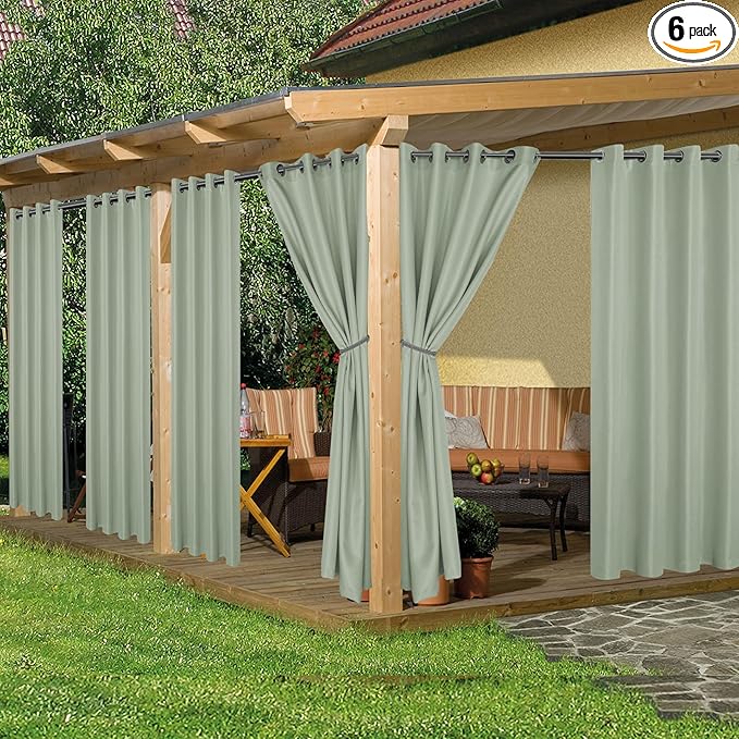 HolidayIdeas Outdoor Curtains for Patio Waterproof, 6 Panels by HolidayIdeas