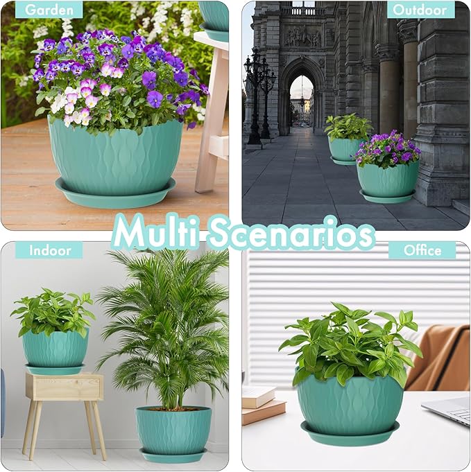 12 Inch Large Plant Pots for Indoor or Outdoor Plants, Wide Water Ripples - Image 6