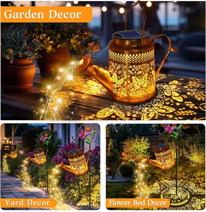 Solar Powered Butterfly Watering Can Lights Waterproof Outdoor Garden Decor - Image 4
