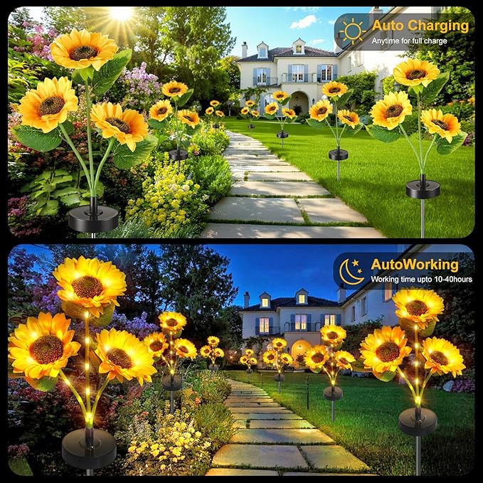 Upgraded Solar Sunflower Lights, 2 Pack Solar Garden Lights - Image 4