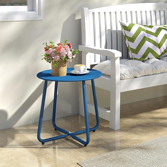 HollyHOME Round Metal Side Table, Rust-Resistant Patio Small Plant Stand - Image 2