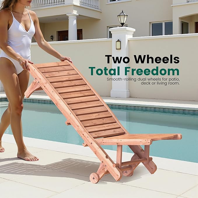 Wooden Chaise Lounge Chair, 3-Position Adjustable Outdoor Tanning Chair - Image 7