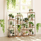 Bamworld 4 Sets Tall Plant Stands Indoor Outdoor Combo Plant Shelves Wooden - Image 8