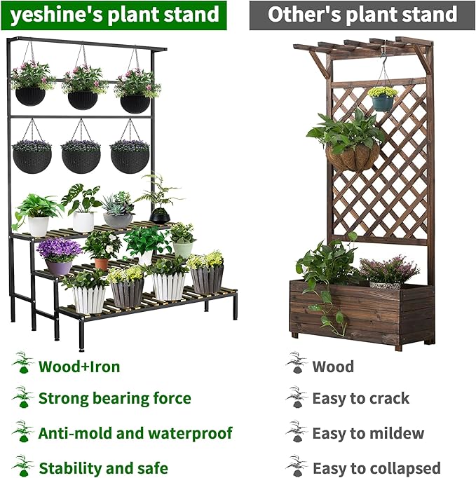 Large Plant Stand Indoor Outdoor, 3 Tier Heavy Duty Hanging Plant Stand - Image 2