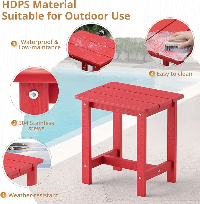 LUE BONA Outdoor Side Table, HDPS Small Outdoor Adirondack Side Tables - Image 6