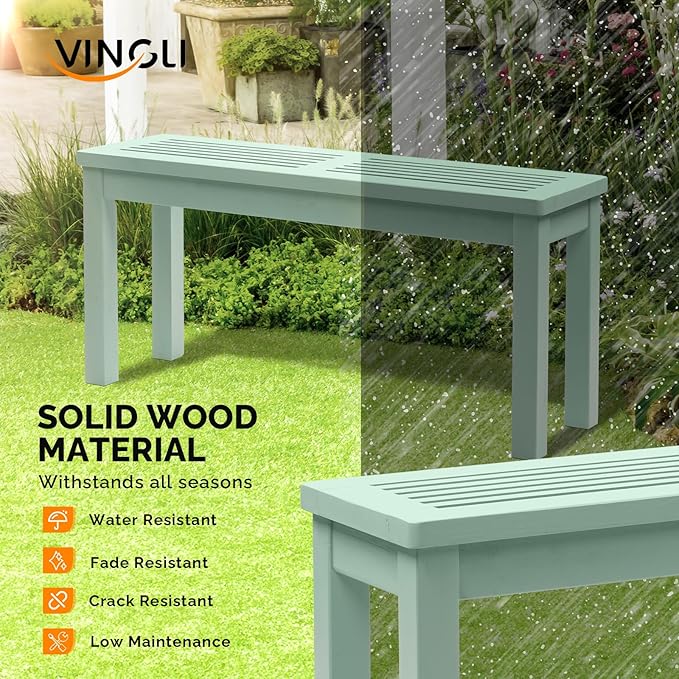 VINGLI Outdoor Wooden Bench, 40” Porch Bench Outdoor Backless Garden Bench - Image 4