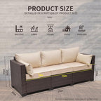 WAROOM Patio Couch PE Rattan 3-Seat Outdoor Sofa Brown Wicker Furniture Set - Image 3