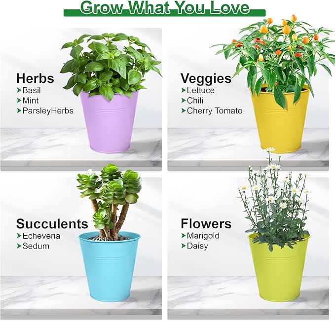 Herb Garden Planter Indoor Kit – 6 Metal Pots - Image 7