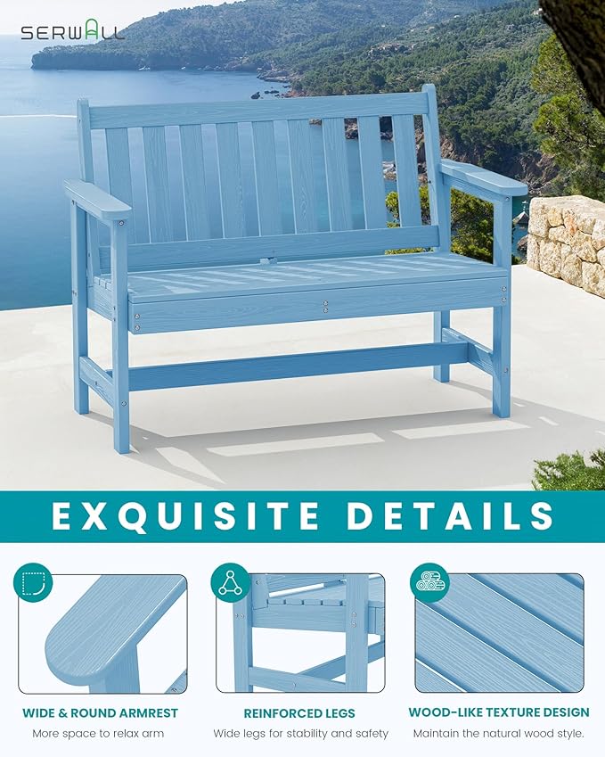 SERWALL Outdoor Bench, HDPE Outdoor Benches Weatherproof, 2-Person Garden Bench - Image 4