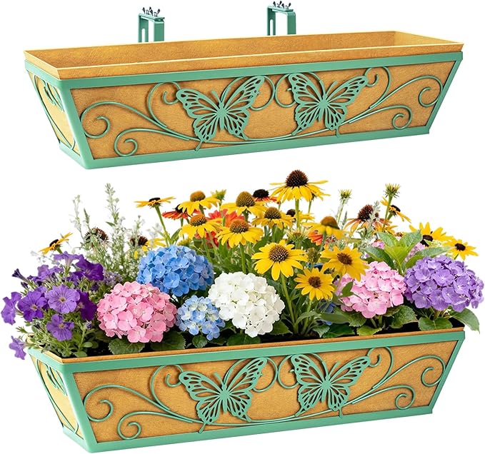 2 Pack 24 Inch Window Boxes Planter Railing Planters Box by KarlliuHOMEGARDEN