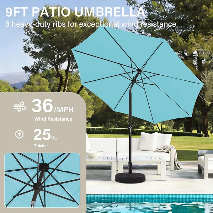 MEWAY 9ft Patio Umbrella Outdoor Table Umbrellas - Image 4