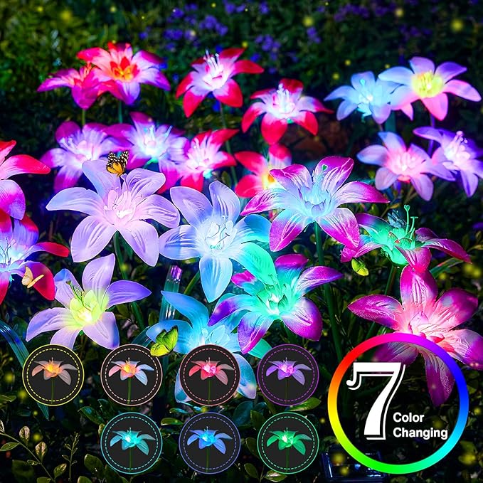 Solar Garden Lights Outdoor, 4 Pack Blooming Lily Solar Flowers Outdoor - Image 2