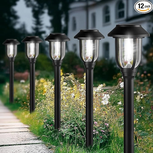 12 Pack Solar Lights Outdoor, 6000K Bright Solar Pathway Lights by ILANCK