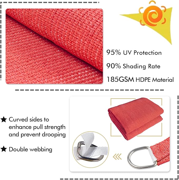 KANAGAWA Sun Shade Sail 8'x10' Scarlet Rectangle UV Block Canopy Awning Shelter - Image 3