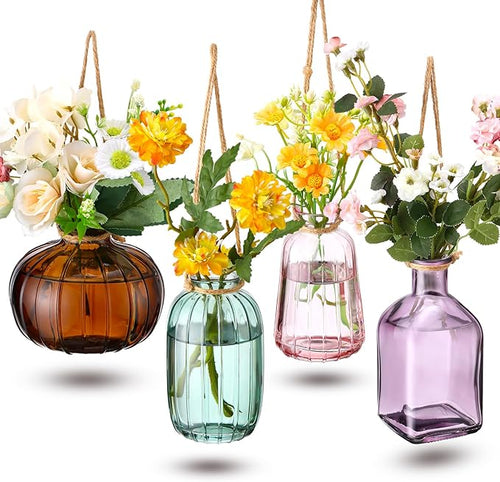 4 Pcs Stained Glass Hanging Vases Hanging Glass Planters Small Plant Terrarium by Wonderjune