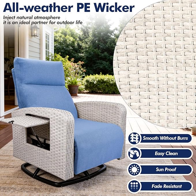 Outdoor Recliner Chair Set of 2, Wicker Patio Recliners - Image 5