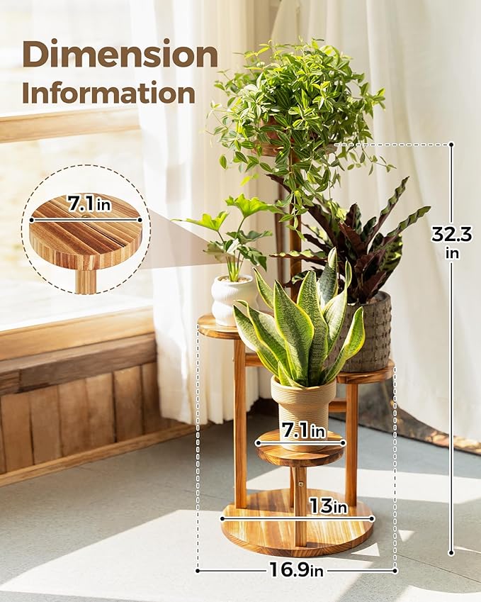 Bamworld Plant Stand Indoor Plant Shelf 4 Tier Wood Plant Stand - Image 4