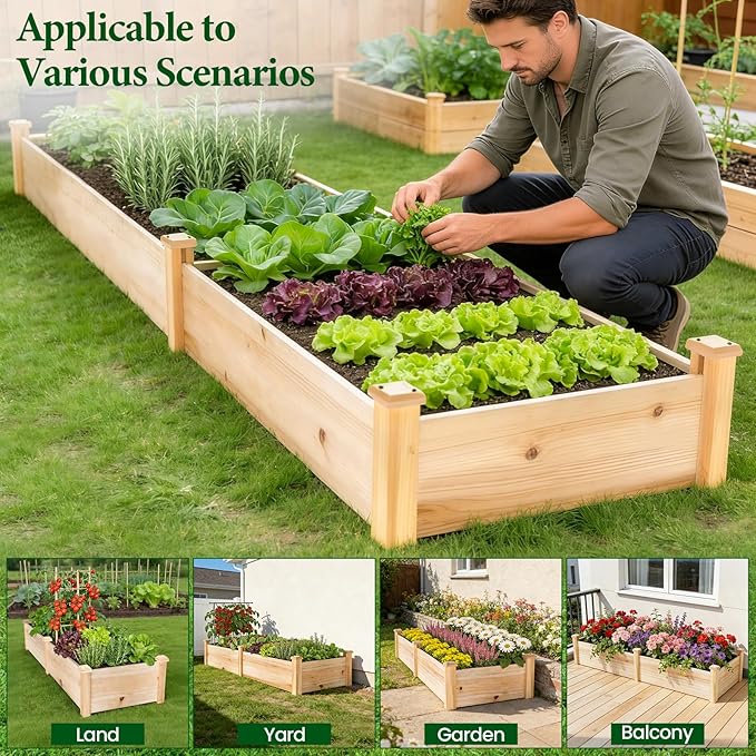 MIXC 8×2ft Wooden Horticulture Raised Garden Bed Divisible Elevated Planting - Image 7