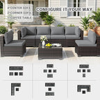 LEVELEVE 7 Pieces Outdoor Patio Furniture Sets, Rattan Conversation Sectional - Image 3