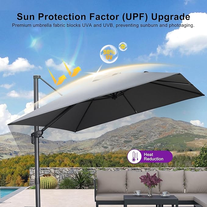 PURPLE LEAF Patio Umbrella 10' X 10' Rectangle Cantilever Umbrella Large - Image 6