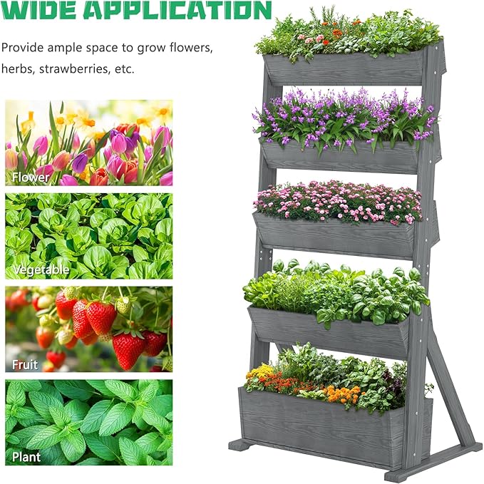 DoCred Vertical Wooden Raised Garden Bed, 5 Tier Garden Planters Freestanding - Image 8