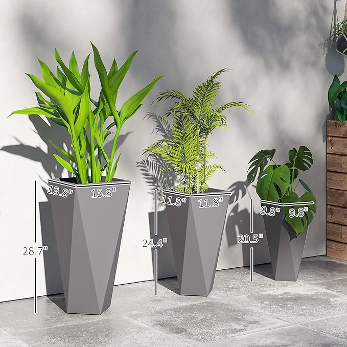 Outsunny Set of 3 Tall Planters, MgO Indoor Outdoor Planters - Image 7