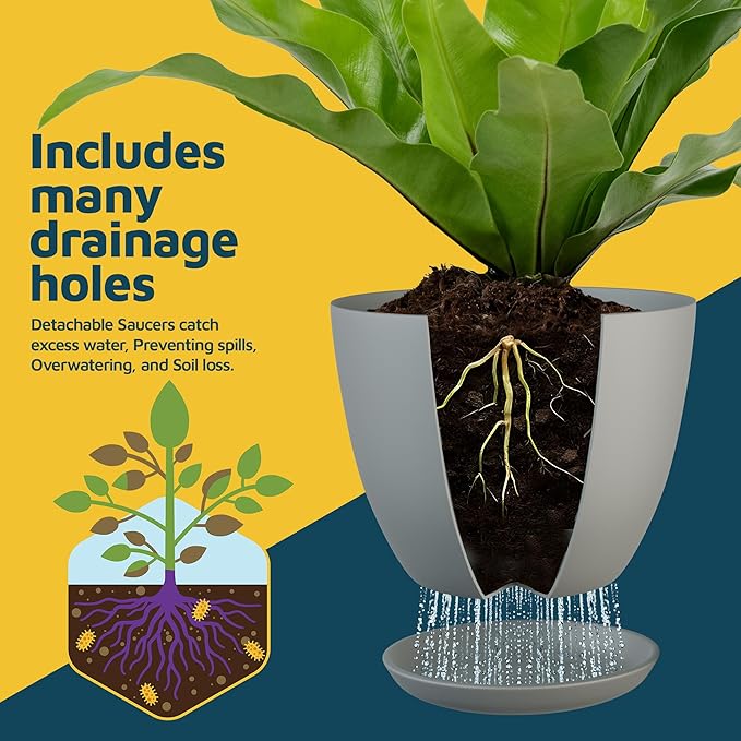 Gray Plant Pots with Drainage Holes & Saucers 15 Pack, Indoor & Outdoor - Image 6