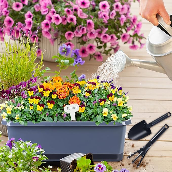 Window Box Planter 6 Pcs, 18 Inches Rectangle Flower Pots - Image 4