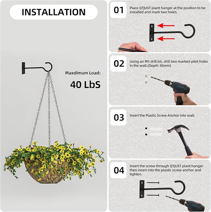 6Pack 4inch Wall Hook for Hanging Plant Bracket Black - Image 7