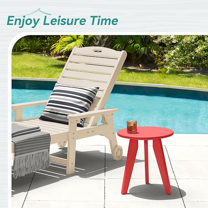 HDPS Outdoor Side Table, Small Round Side Table Weather-Resistant, Outdoor Side - Image 2