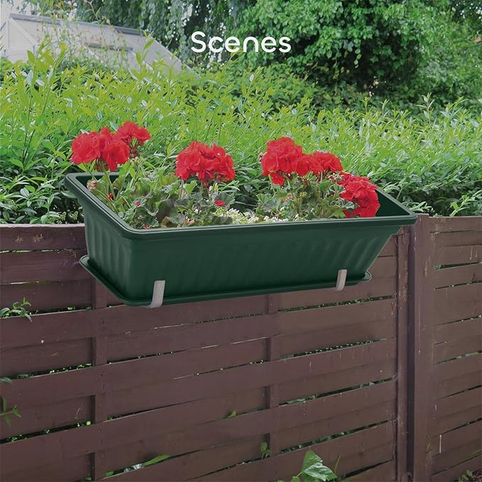 GROWNEER 6 Packs 17 Inches Green Flower Window Box Plastic Vegetable Planters - Image 7