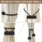 Hion Magnetic Curtain Tiebacks Black 2pcs, Curtain Tiebacks Buckles Holdbacks - Image 7